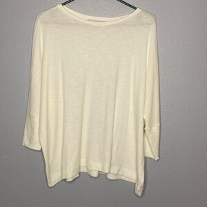 Loft Off White Cream Crew Neck Ribbed Oversized Tunic Top Size Small